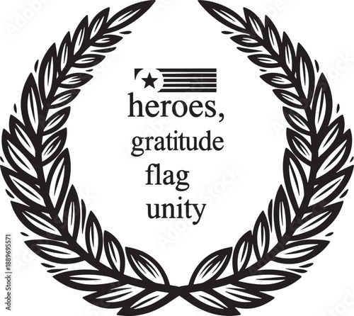 Heroic laurel wreath with american flag and gratitude Vector
