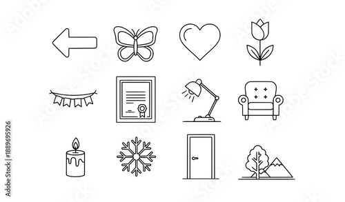Creative Thin Outline Decorative and Theme Icons Vector Collection