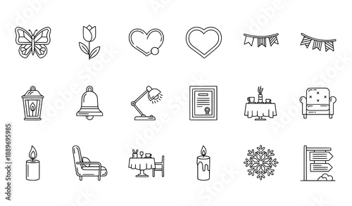 Creative Thin Outline Icon Pack for Decoration Interior Outdoor and Theme Design