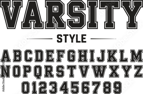 Black and white varsity style alphabet and numbers