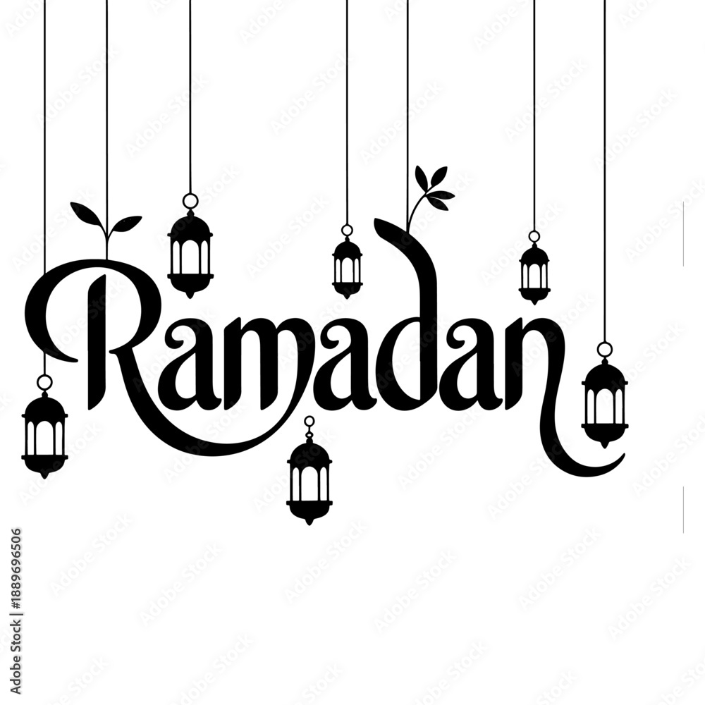 Fototapeta premium Qualityful Ramadan typography design in silhouette vector style