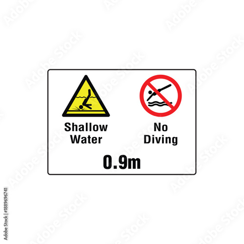 Shallow Water 0.9m No Diving Safety Warning Sign Vector
