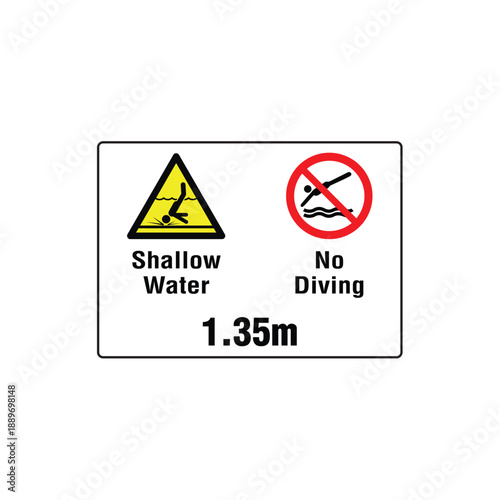 Shallow Water 1.35m No Diving Warning Sign Vector Illustration
