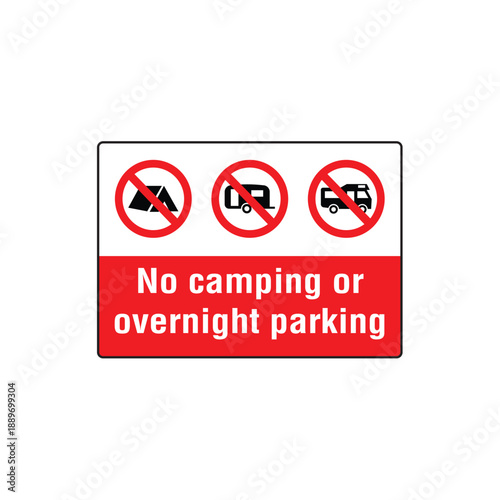 No Camping Or Overnight Parking Prohibited Sign Vector Illustration
