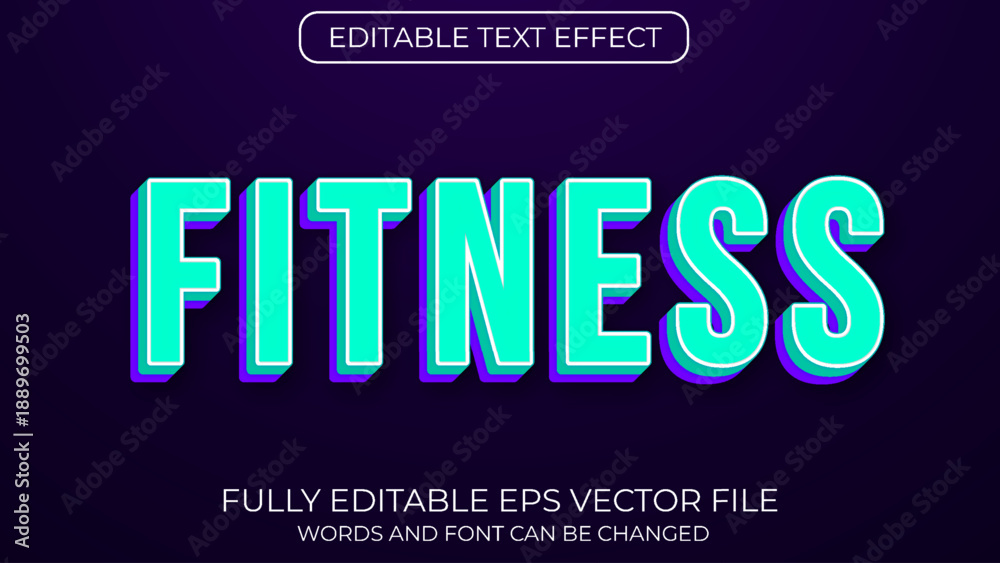Obraz premium Fitness editable 3d text effect vector typography style