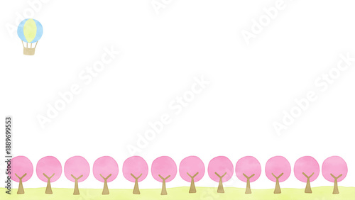 春の背景イラスト　桜と気球