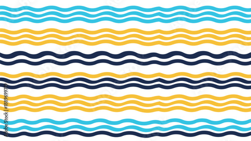 Simple abstract pattern of wavy horizontal lines in teal orange and navy blue colors for modern background and textile design.