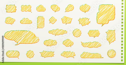 マーカーペンで塗りつぶしたようなデザインの吹き出し　色々な形セット