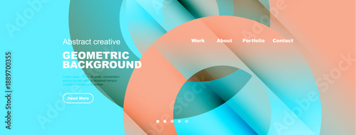 Abstract geometric background design. Vibrant colors, overlapping shapes create modern visual appeal. Website header concept shown.