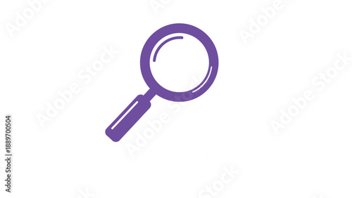 Simple purple magnifying glass search icon illustration with a handle and lens glint isolated on a white background.