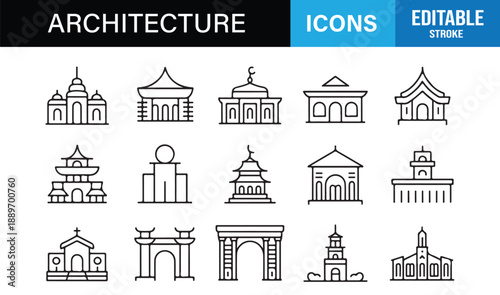 Cultural landmark icon set for urban and infographic design