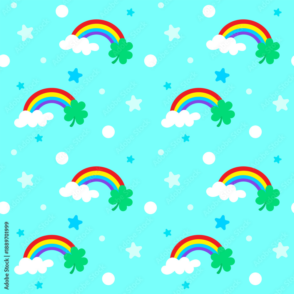 Obraz premium Cute Saint Patrick's day baby pattern with rainbow cloud and shamrock