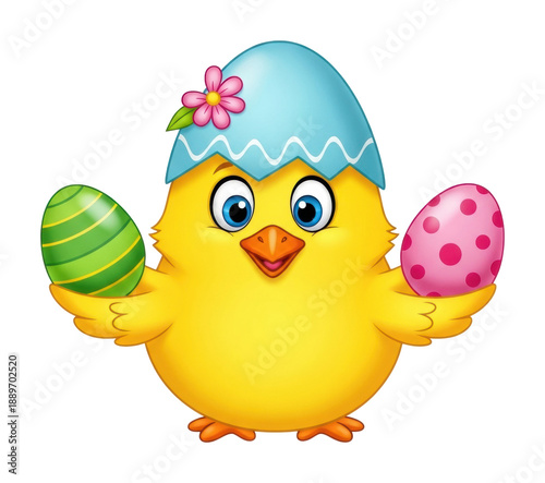 Easter celebration chick with eggs cute festive isolated on transparent background