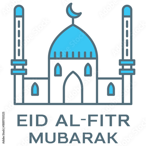 Eid Al-Fitr Mubarak Mosque Front View Islamic Outline Icon