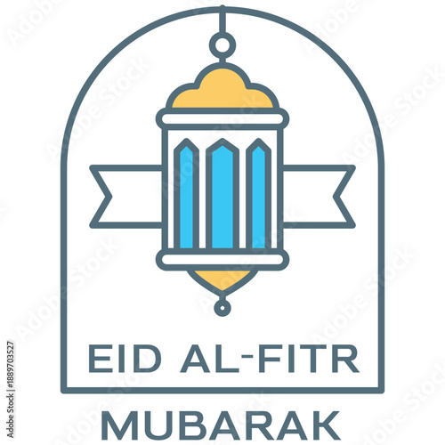 Eid Al-Fitr Mubarak Islamic Hanging Lantern Line Art Icon