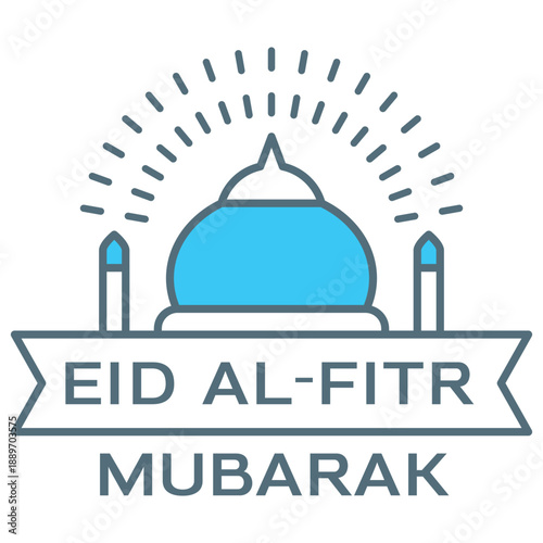 Eid Al-Fitr Mubarak Mosque Dome with Light Rays Islamic Icon