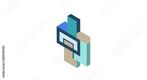 Abstract Isometric Building Blocks Structure on Isolated White Background