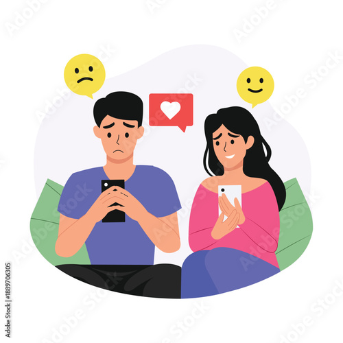 Online Flirting Vector Flat Illustration EPS 10 File