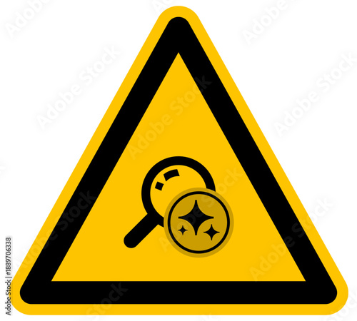 Icono de advertencia de lupa y búsqueda con inteligencia artificial IA análisis de datos vectorial