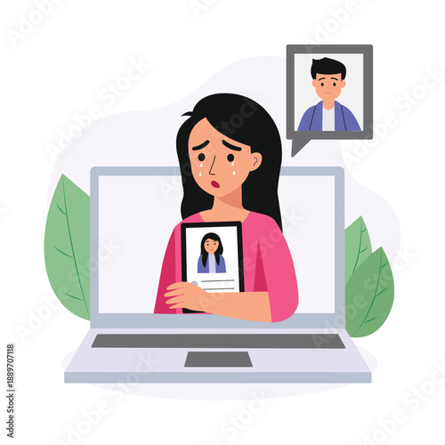 Virtual Affair Vector Flat Illustration EPS 10 File