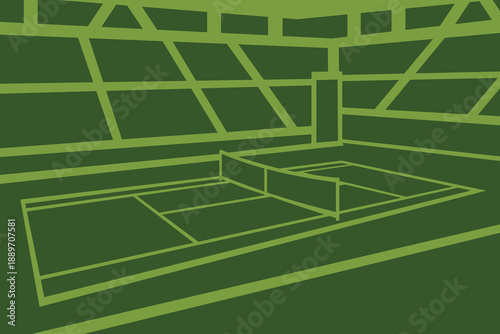 Tennis Ball Field Arena Sport Stadium Stylized Silhouette Green Illustration Vector 