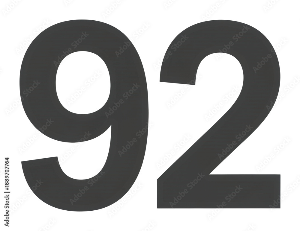 Fototapeta premium Highlighting the number 92 in modern graphic design visual isolated on transparent background