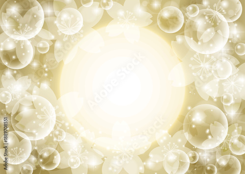 桜シャボン背景、ゴールド、かわいい、イラスト