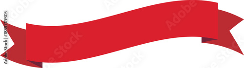Red banner ribbon strip with flat bent design. Banner, label, and button style. Red ribbon tape decoration shape, isolated on a transparent background. Suitable for use on websites and brochures.