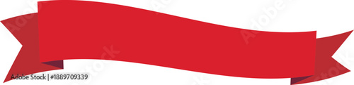 Red banner ribbon strip with flat bent design. Banner, label, and button style. Red ribbon tape decoration shape, isolated on a transparent background. Suitable for use on websites and brochures.