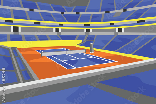 Tennis Ball Field Arena Sport Stadium Stylized Colorful Bright Illustration Vector 