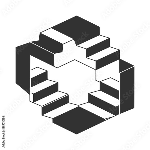 Geometric shape illustration of a 3D staircase structure viewed from above in a graphic design