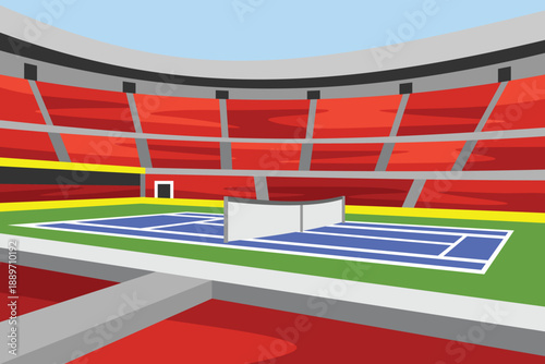 Tennis Ball Field Arena Sport Stadium Stylized Colorful Bright Illustration Vector 