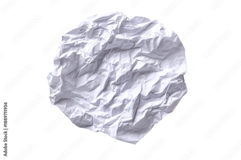 Fototapeta premium Crushed white paper ball isolated on transparent background. Crumpled white paper ball isolated on white background.