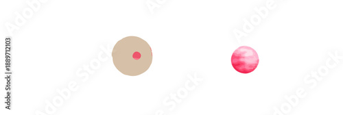 Dwa okrągłe obiekty, jeden beżowy z czerwonym środkiem, drugi różowy, na białym tle.