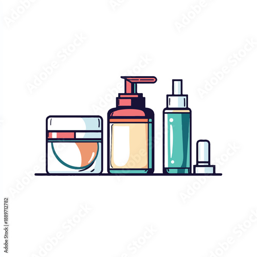 Skincare products arranged in a row for beauty and cosmetic purposes