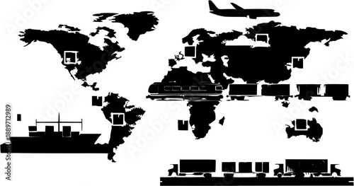 Global Transportation Network World Map Illustration.