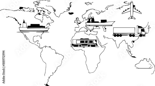 Global Transportation Network World Map Illustration.
