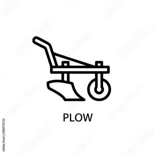 Agricultural Plow Outline Icon for Farming and Tillage Equipment Design. Simple Vector Symbol Illustrating Farm Machinery for Cultivation