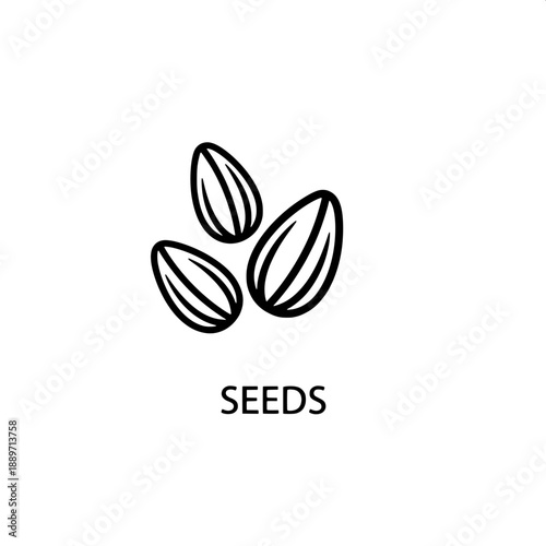 Seed Icon Simple Outline Illustration of Three Seeds with Text Label Below