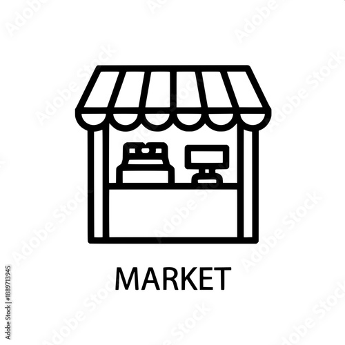 Market stall icon representing commerce and retail for shopping and business illustrations