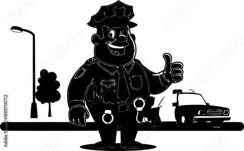 Happy Cartoon Police Officer Giving Thumbs Up.