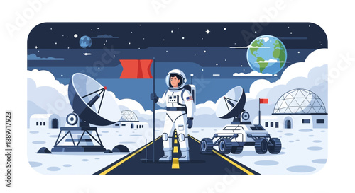 Astronaut standing on a futuristic space station runway