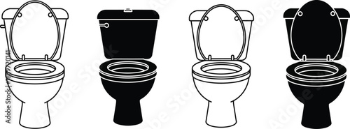 Toilet icons set, toilet bowl illustrations on transparent background