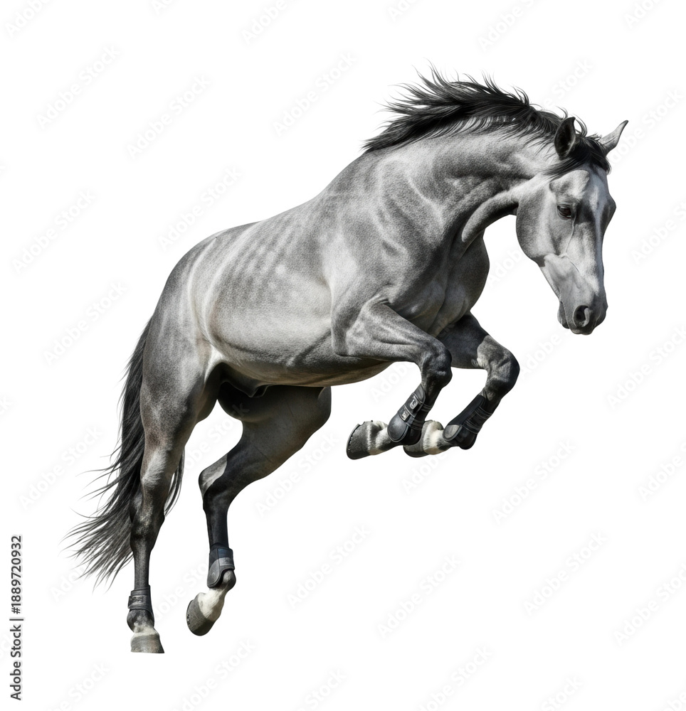 Obraz premium Leaping horse action arena animal dynamic view isolated on transparent background