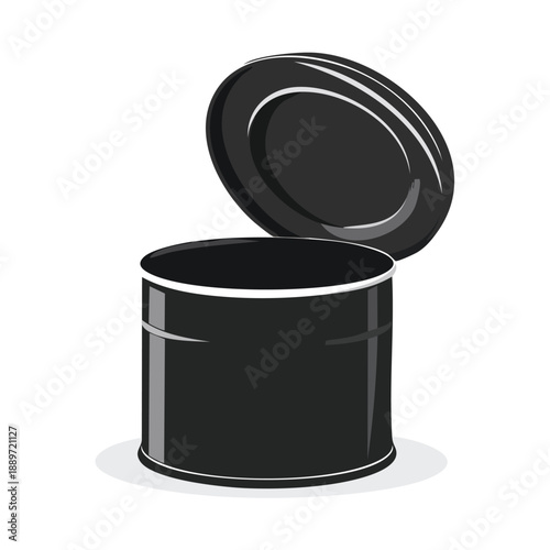 Black cylindrical container with lid on white background
