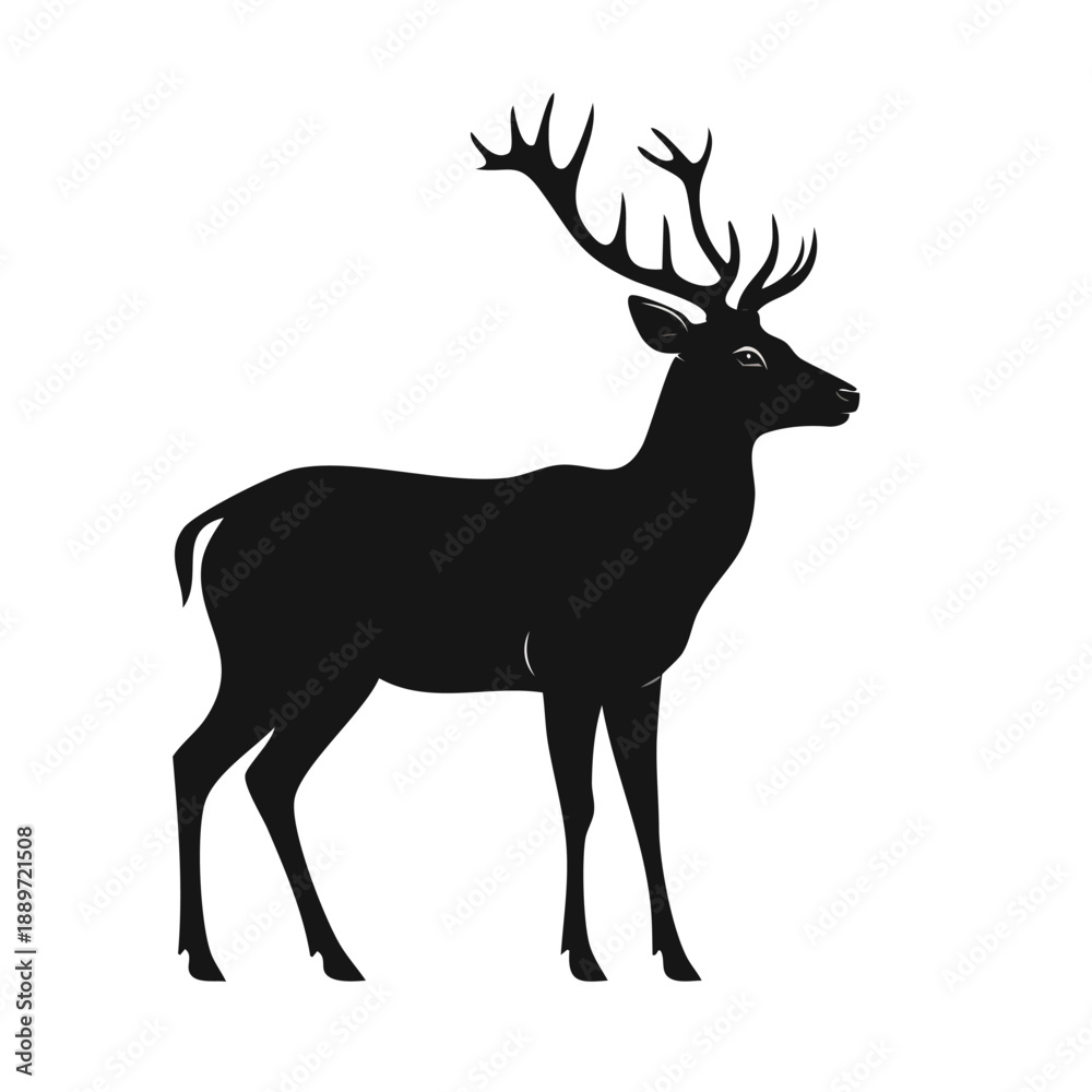 Obraz premium Black silhouette of deer with antlers on white background