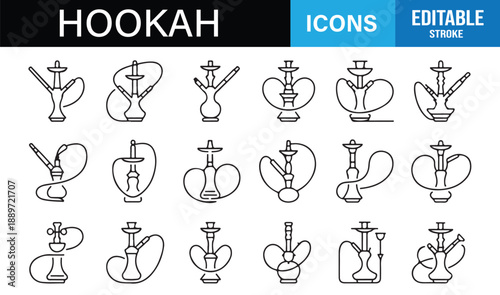 Simple black and white hookah icon set for modern design