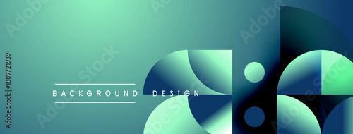 Abstract gradient shapes create modern background. Turquoise, teal hues dominate design, offering sleek visual appeal. Minimalist aesthetic.