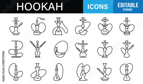 Shisha hookah symbol pack with editable stroke vectors