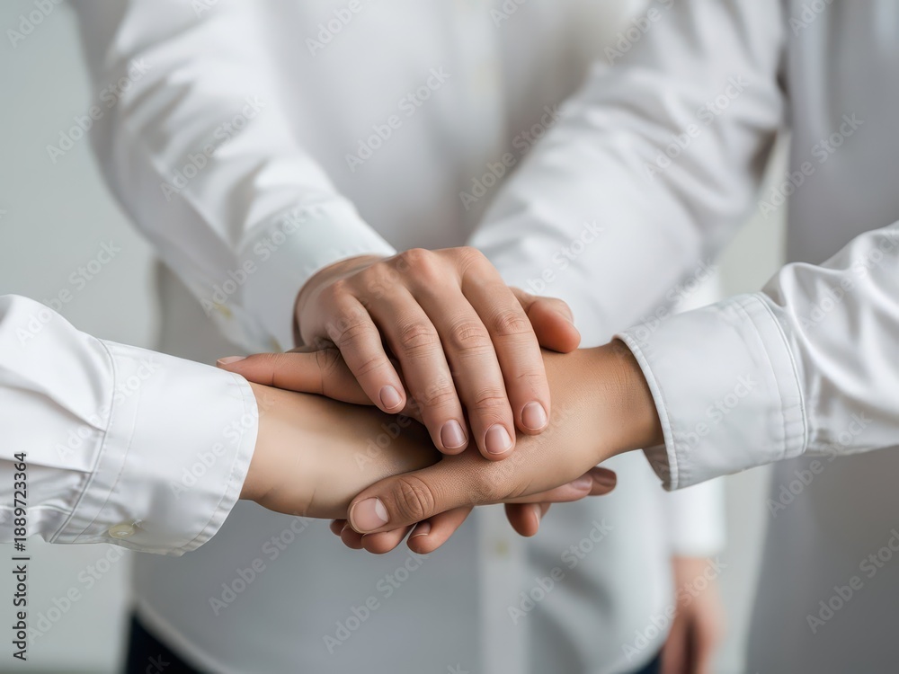 Fototapeta premium Business team joining hands in unity and partnership